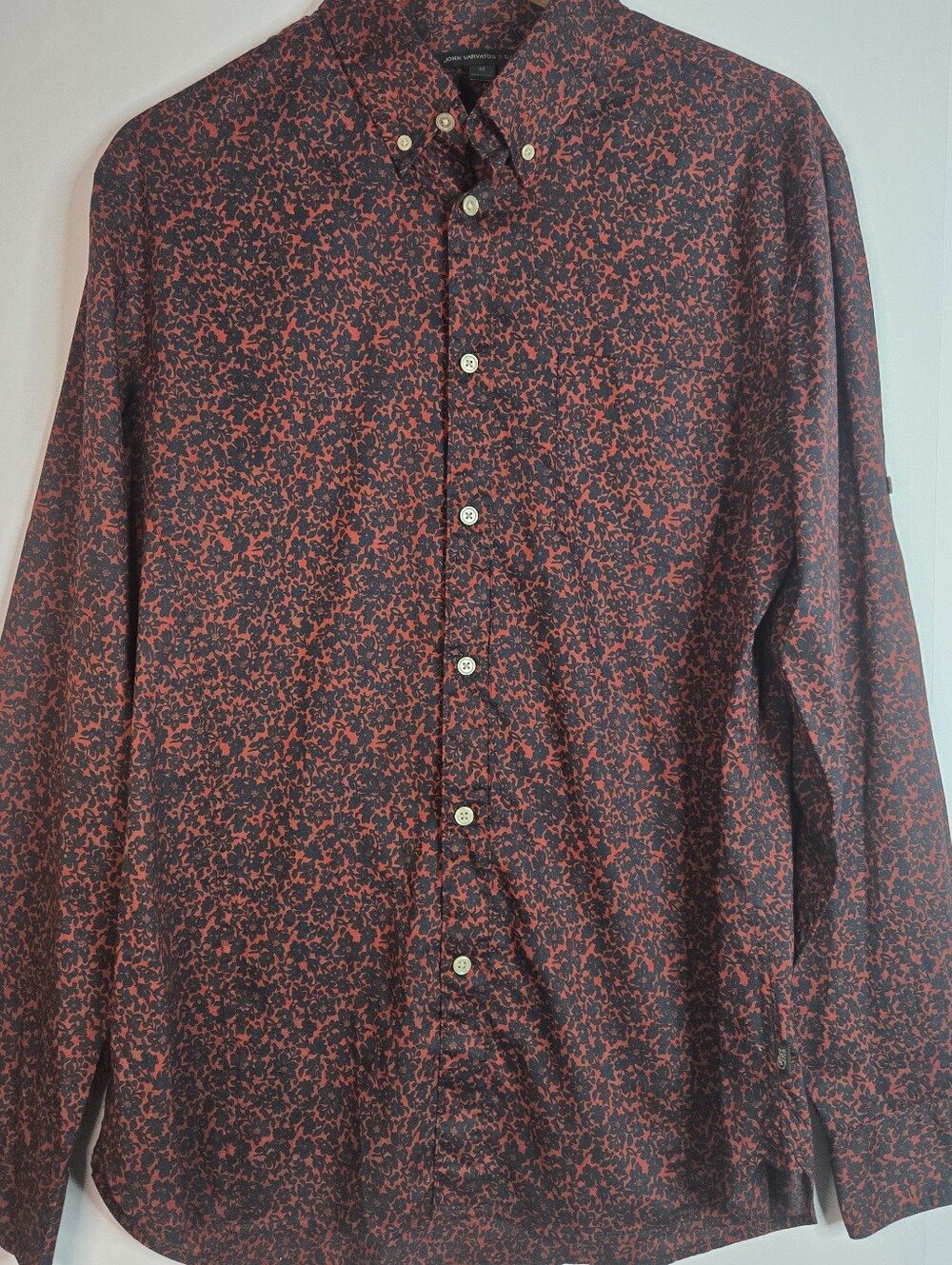 John Varvatos Men Size M Lightweight Cotton L/Sl Floral-Print Buttondown Shirt